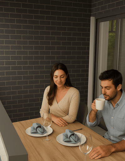 Terraza con personas 2 1 Argales Central: Promoción de obra nueva